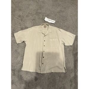 Tommy Bahama Shirt Men's L green Solid 100% Silk Camp Vintage Hawaiian Resort